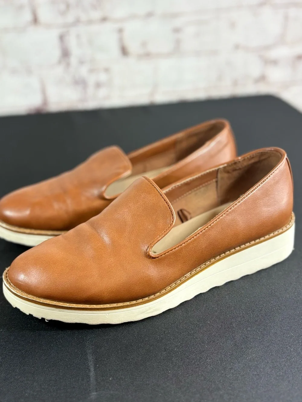 ALDO Men's Cognac Leather Slip-On Platform Loafers